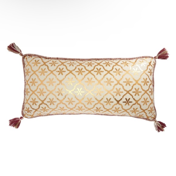 Anthropologie Other - Anthropologie l Boho Metallic Copper Foil Tasseled Feather Insert Lumbar Pillow